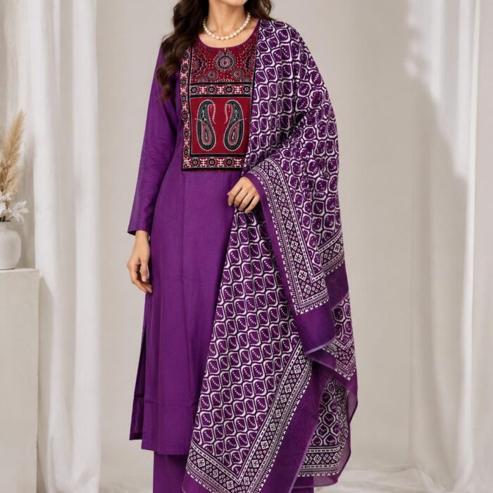 Purple Printed 3-Piece Kurta Set for Women