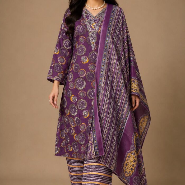 Purple Printed 3-Piece Kurta Set for Women